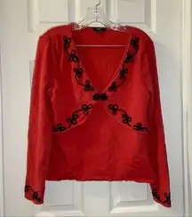 Reba Red/Black V Neck Embroidered/Beaded Detail L