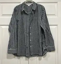 Old Navy The Classic Shirt Navy Blue and White Gingham Button Down Size Large