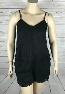 AMERICAN RAG Plus Size Pom Pom Trim Romper, Black, 0X