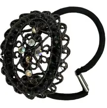 Pony Tail Holder Oval in Black Metalwork and Faux Crystals​​