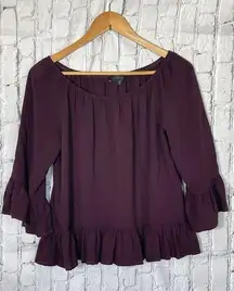 Sanctuary Women's Purple Scoop Neck Bohemian Flare Sleeve Top Medium (T272)