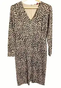 MaxMara Leopard Print Knit Long Sleeve V-Neck Sweater Sheath Dress Size L