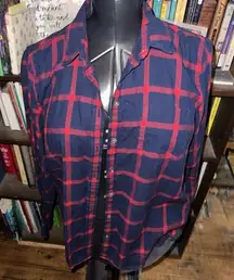 J Crew red & blue plaid checked L cozy button down shirt
