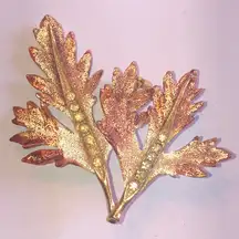 Vintage Gold Tone Sugar Coated Boho Leaf Brooch