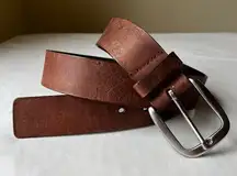 Y2K Tooled Leather Belt Brown Floral Silver Buckle 36 Boho Western Cowgirl 2000s