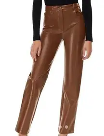 Wilfred Aritzia Melina Brown High Rise Straight Leg Vegan Leather Pants size 12