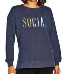 Wildfox Navy 'Social' Statement Embroidered Crew Neck Sweatshirt. New with tags