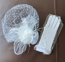 Elegant White Fascinator and Gloves Set