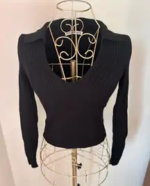 Abercrombie black rib v neck collared sweater size small