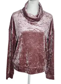 Andrew Marc Pink Crushed Velvet Cowl Neck Activewear Pullover NWT Size Small