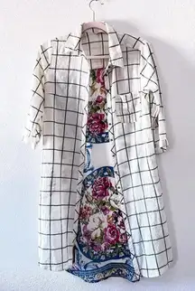 Soft‎ Surroundings Gardenside Windowpane Cream Floral Tunic Shirt Dress XS