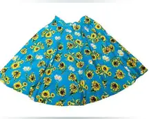 Hell Bunny Vixen Blue Yellow White Sunflower Retro Pinup Cottagecore Swing Skirt