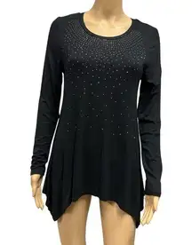 Vocal Black Sharkbite Hem Long Sleeve Tee Tunic Top with Bling Womens Small