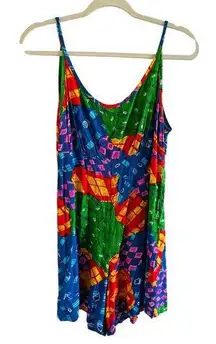 Vintage Jams World Multi Color Patchwork Shorts Romper