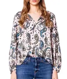 Zadig & Voltaire Theresa Print Paisley Tunic Top Blouse Small Long Sleeve Pink