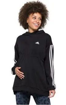 Cotton 3-Stripes Maternity Hoodie Women's Black Hooded Sweatshirt XS