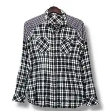 Free People Womens Black Plaid Button-Up Pleated Shirt Size M Grunge Western 90s