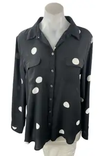 Ann Taylor LOFT Women's Black Polka Dots Long Sleeve Button Down Shirt Top L