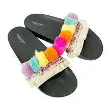 American Eagle Boho Pom Pom Fringe Slides Sz 10