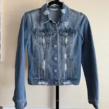 Distressed Denim Jacket Blue Wash Classic Fit Medium Streetwear Layer