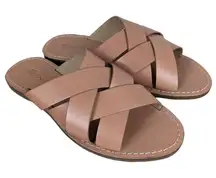 Madewell The Boardwalk Sandals Woven Leather Slides Antique Coral Tan 7