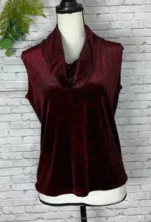 Vintage Whimsigoth Black and Red Paisley Cowl Neck Sleeveless Velvet Blouse
