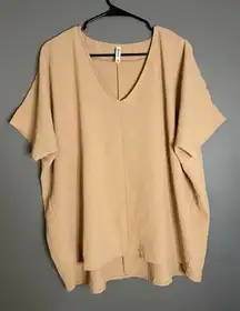 Zenana V Neck Woven Airflow Dolman Oversized Short Sleeve Blouse Top Small