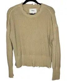Pistola Eve Women XS Tan Distressed Knit Sweater Waffle Weave Crew Neck Cotton