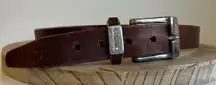 Fossil Vintage Brown Genuine Leather Chunky Silver Buckle Belt Size Medium