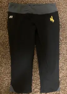 Wyoming Cowboys Leggings Womens Medium 7/9 Russell Black with Gray Waistband