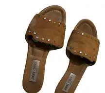 Jimmy Choo Tan Suede Nanda Flat Slides Size 38.