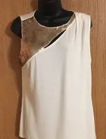 Jennifer Lopez - Cream dressy tank top with gold sequins.‎ Size Large. EUC