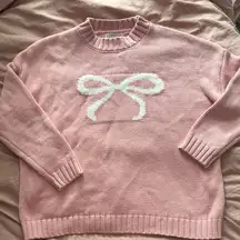 Sincerely Jules Pink Crew Neck Sweater with White Bow Medium