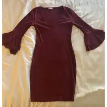 A'gaci Maroon Burgundy Dress Wine Medium Bell Sleeve Mini Fall Bodycon