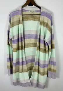 Orvis Cardigan‎ Sweater M Striped Pastel Linen Blend Lightweight Coastal Grandma