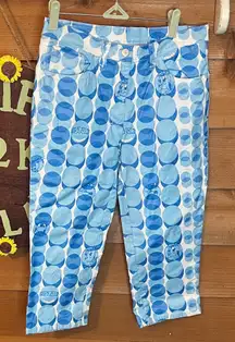 Vintage Y2K Iceberg History Cartoon Looney Tune Blue Circle Denim Capri Jean 30