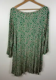 Ellos Curved Hem Tunic Top Size‎ 22/24 Kelly Green Floral Stretch Cottage Boho