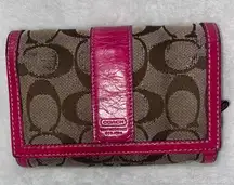 REHAB - Vintage Coach Monogram Compact Snap and Zip wallet Pink and Brown