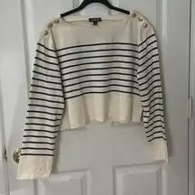 NWT J. Crew Women's Cream and Black Striped crop Top size medium