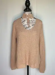 lace-up neck acrylic cotton knit choker sweater in nude size S small NWT