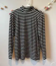 Eloquii  White and Black Stripe Turtle Neck Long Sleeve Top