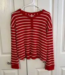 Wondershop red white Henley waffle knit long sleeve size medium