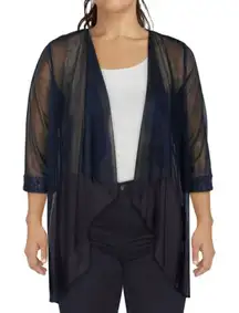 R&M‎ Richards Cardigan Size 16 Black 3/4 Sleeve Glitter Mesh NEW