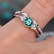 Women's Green‎ Emerald Ring Set | 925 Sterling Silver