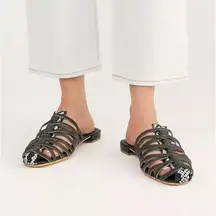 Free People NEW  Odette Strappy Flat Sandal in Black Snake Women's EU 37 / US 7