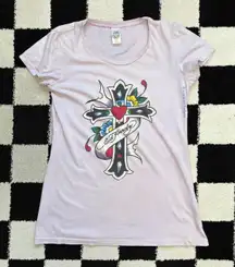 Y2K Ed Hardy Light Purple Cross Graphic Tee M