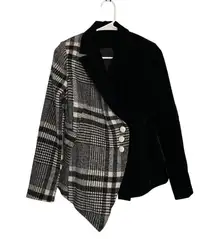 Unique One of a Kind Blazer Mixed Materials Woven Plaid and Black Velvet S