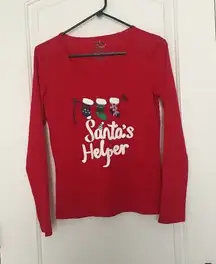 Joe Boxer Long Sleeve T-Shirt "Santa's Helper" Christmas Womens Size Large Red