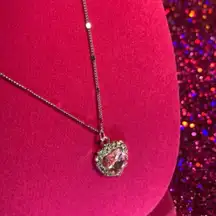 Baby Pink Heart Rhinestone Necklace Sterling Silver 925