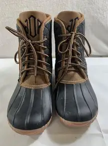 Marleylilly Womens Monogrammed JLE Brown Black Gray Duck Boots- Size 9